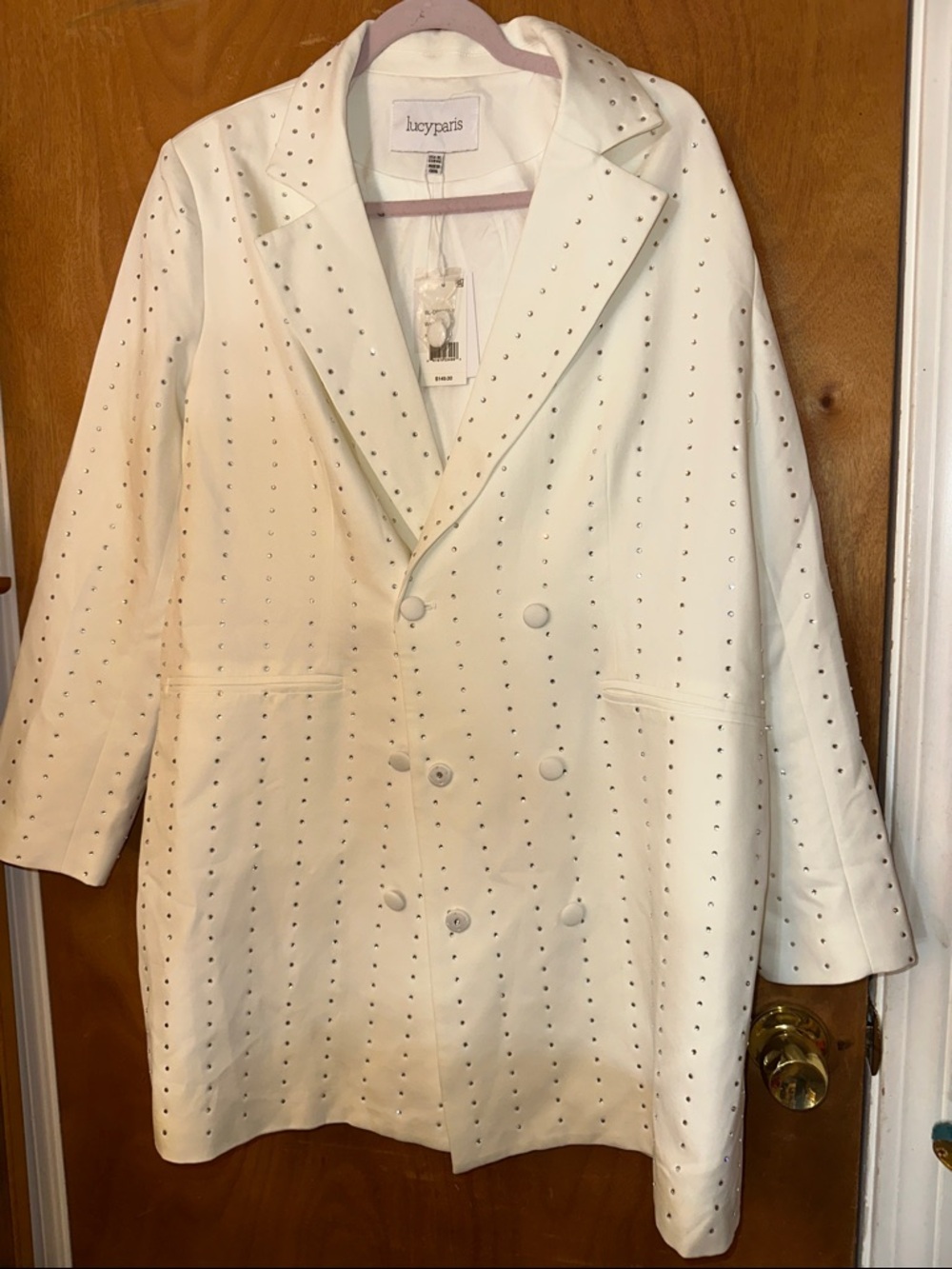Lucy Paris White Studded Double-Breasted Blazer